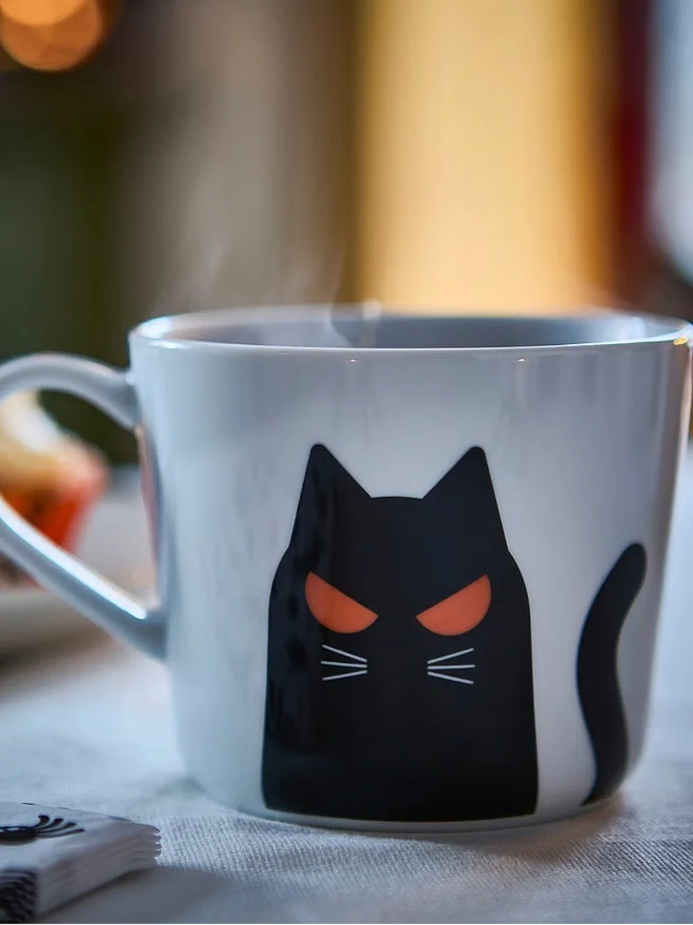 Black Cat White Ceramic Mug - 12 oz (Set of 2)